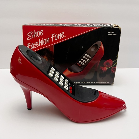 Vintage 1980s Red High Heel Stiletto Shoe Phone Telephone with Box - Picture 4 of 10
